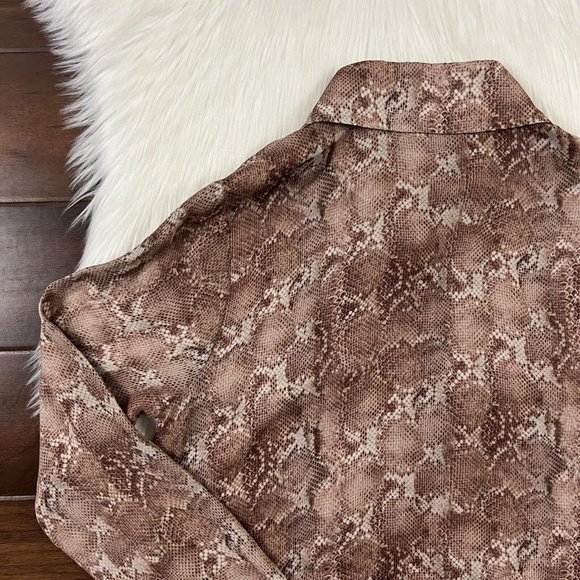 Haute Hippie Women's Size Small Brown Snake Print Silk Shirt Blouse Top - Picture 8 of 10